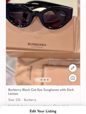 NWO Burberry Glossy Black Cat-Eye Sunglasses with Dark Lenses
